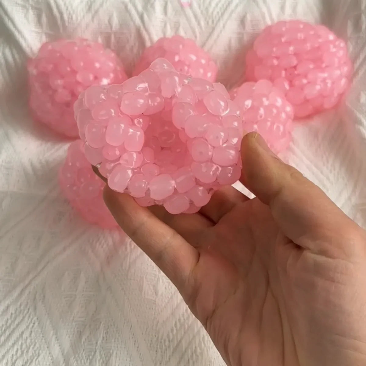 Pink Grape Bead Handmade Squishy Ball